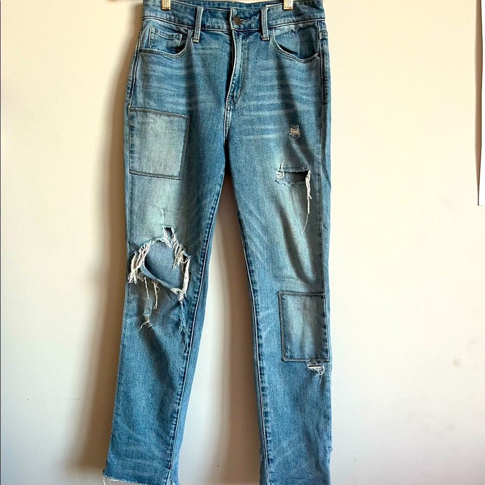 Treasure & Bond High Rise Jeans, Loose Skinny, Distressed w/ Patchwork, Size 26